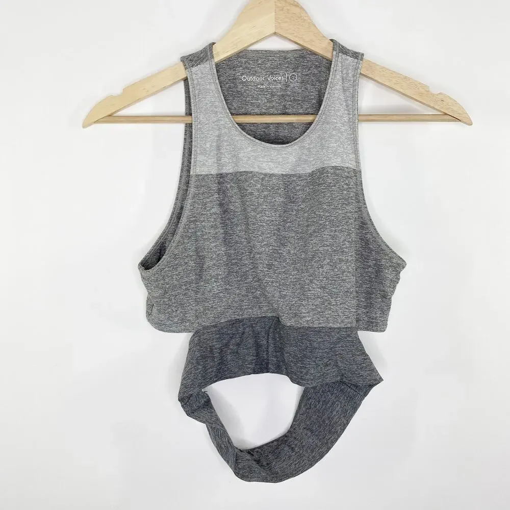 Outdoor Voices Slashback Tri-Tone Grey Crop Top Sports Bra‎ Women's Size Small S
